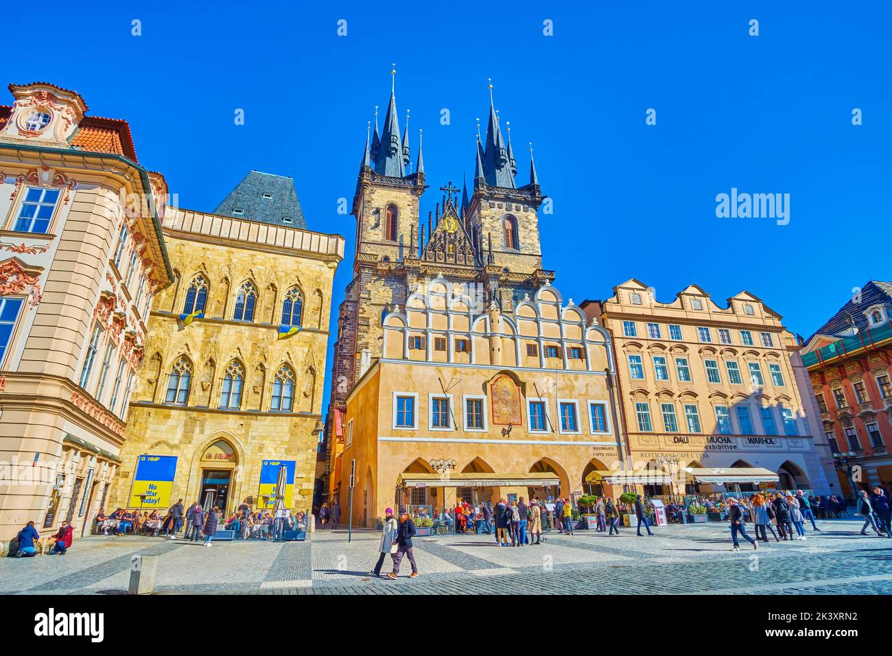 PRAGUE, CZECH REPUBLIC - MARCH 12, 2022: Staromestske namesti is the medieval pearl of old Prague with outstanding buildings with best restaurants on Stock Photo