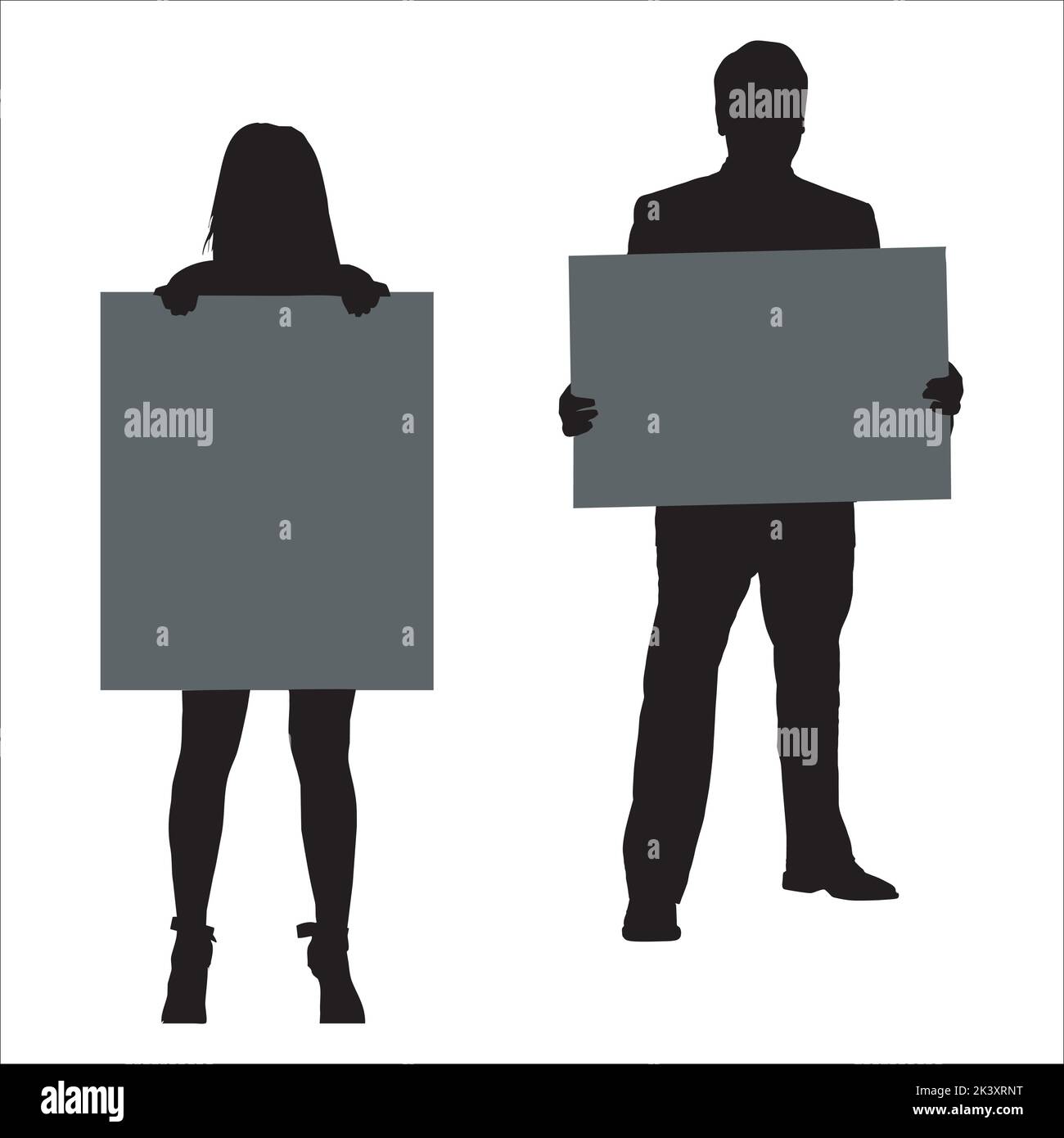 Vector Set Of People With Posters Silhouettes Illustration Isolated On ...