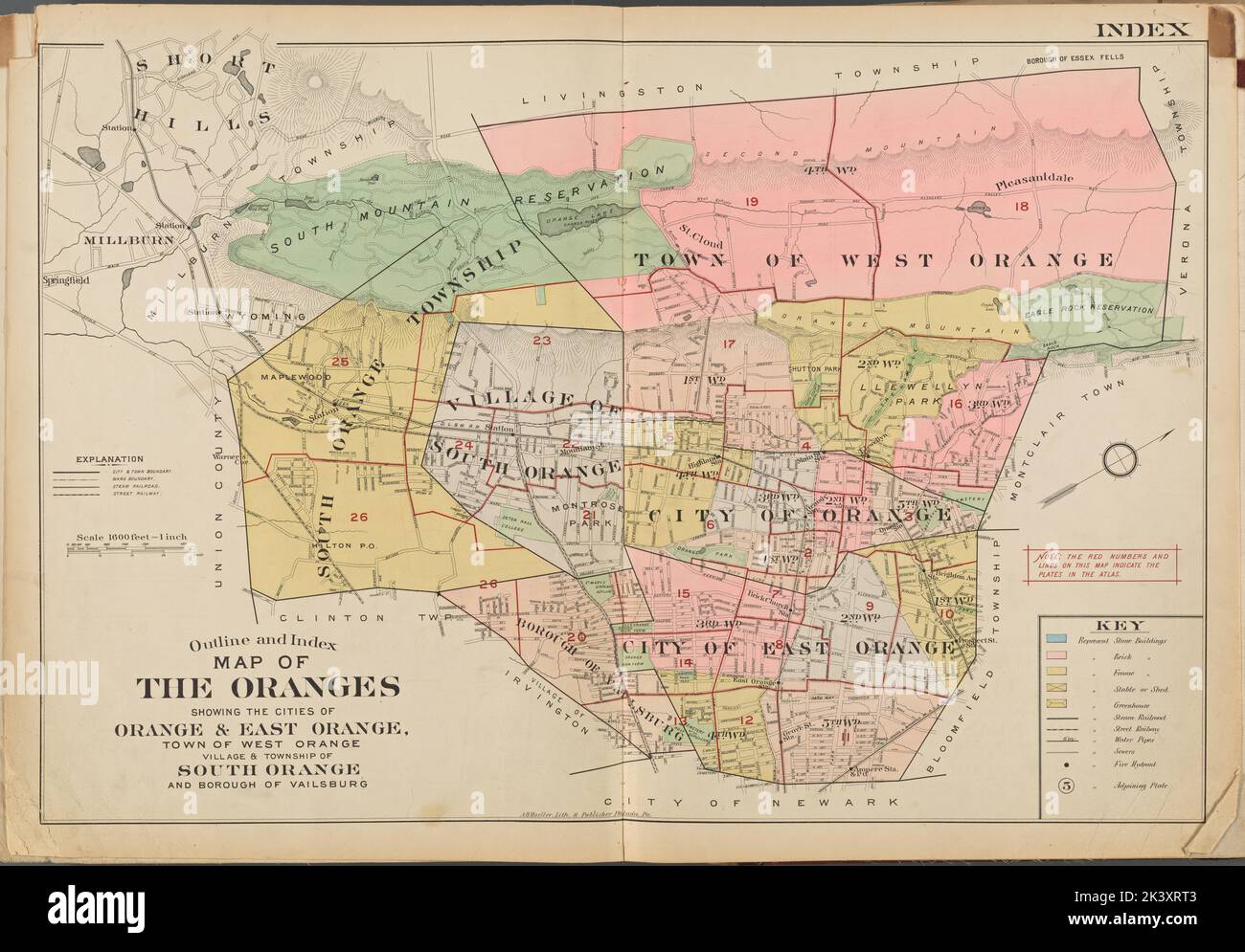 Outline and index. Map of the Oranges showing the cities of Orange