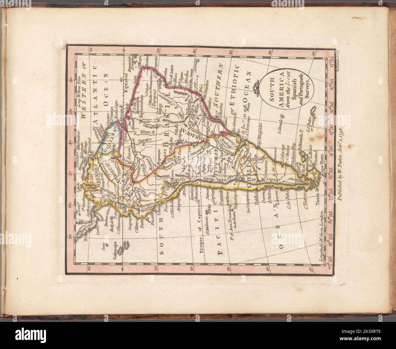 Detailed 1798 map of South America showing distorted coastlines and suspicious river systems, typical of colonial era surveying errors.