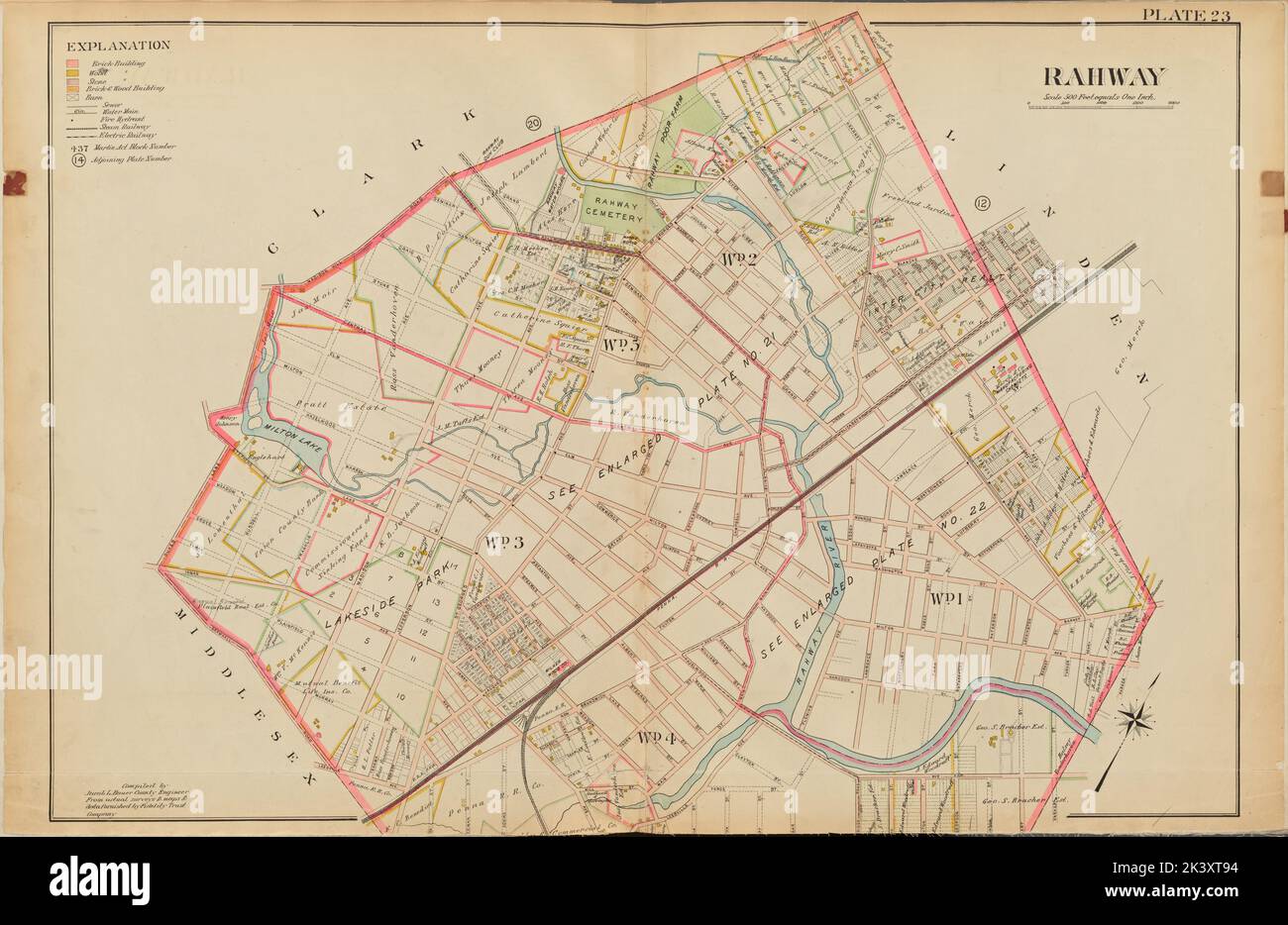 Union County, Double Page Plate No. 23 Map of Rahway 1906. Bauer, Jacob