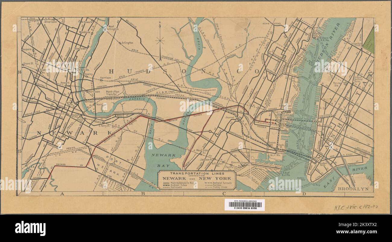 Transportation lines Connecting - Transportation Lines Connecting Newark And New York 1920 Cartographic Maps Lionel Pincus And Princess Firyal Map Division 2K3XTX2