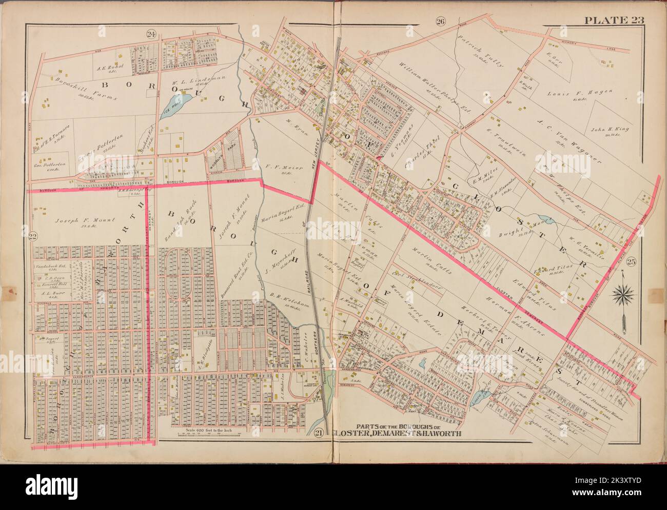 Bergen County, V. 1, Double Page Plate No. 23 Map bounded by High St ...