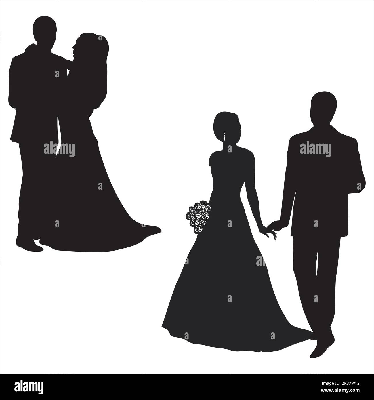 Vector Set Of Newly Married Couple Silhouettes Illustration Isolated On ...