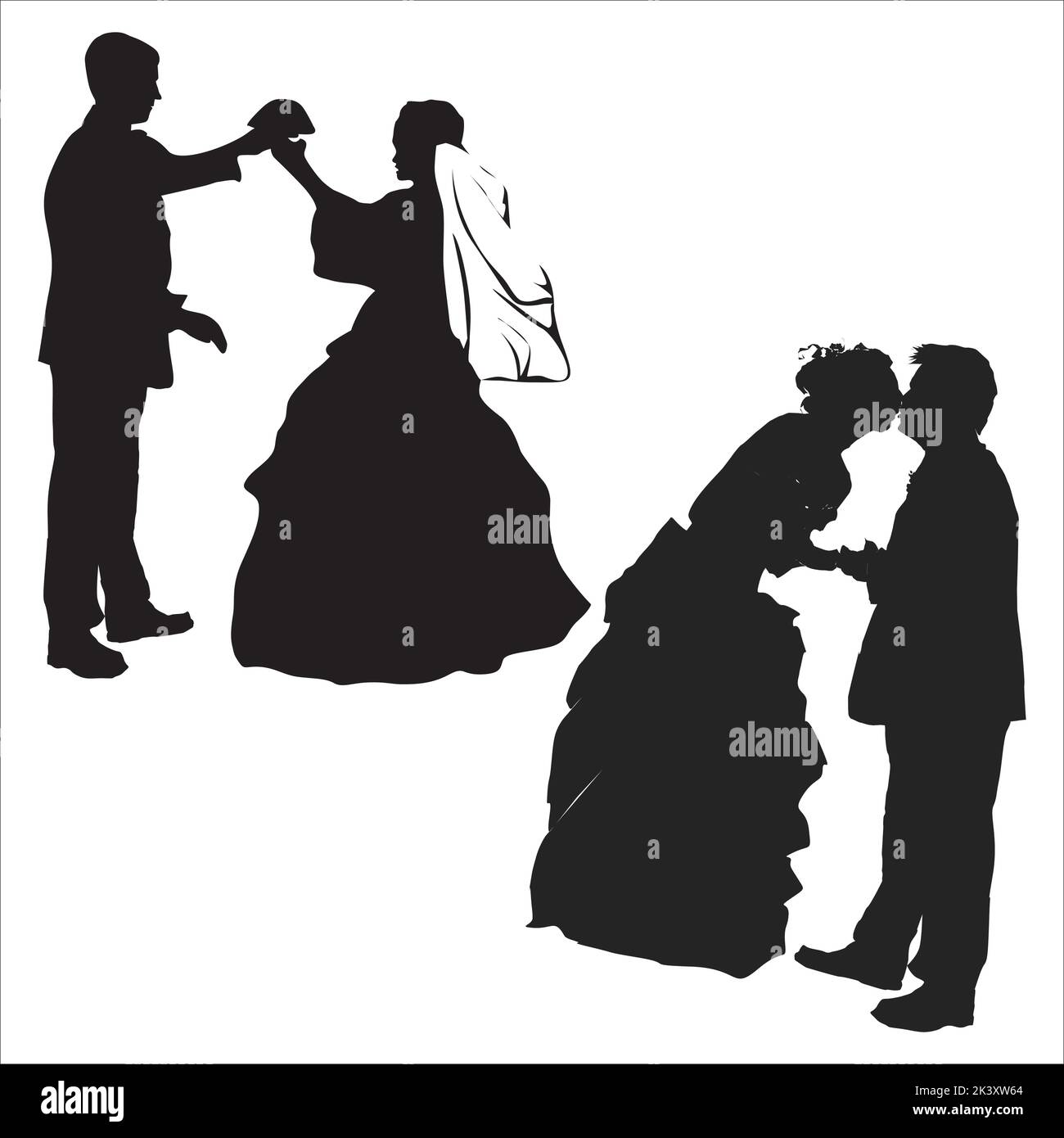 Vector Set Of Newly Married Couple Silhouettes Illustration Isolated On ...