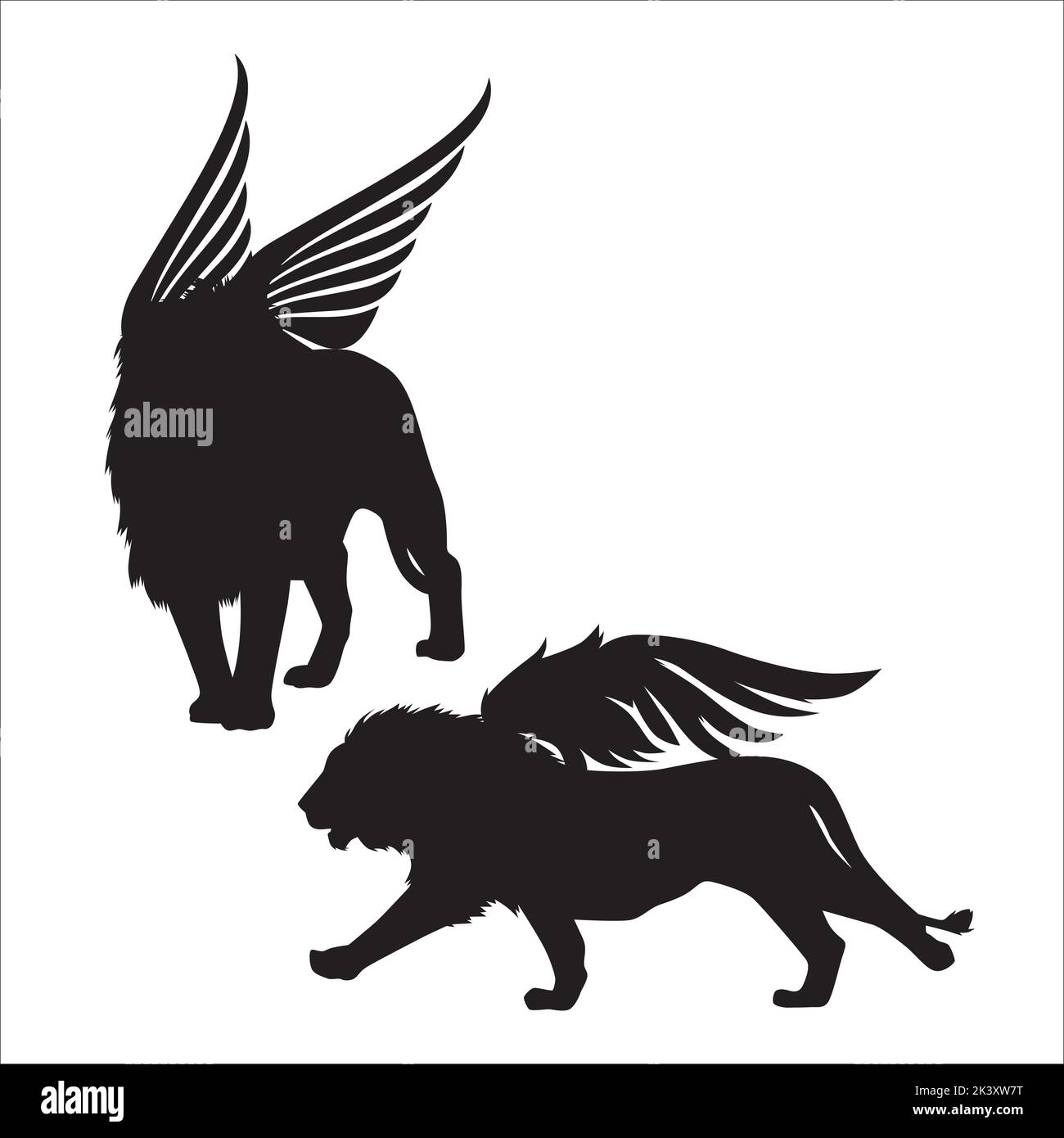 Vector Set Of Winged Lion Silhouettes Illustration Isolated On White Background Stock Vector