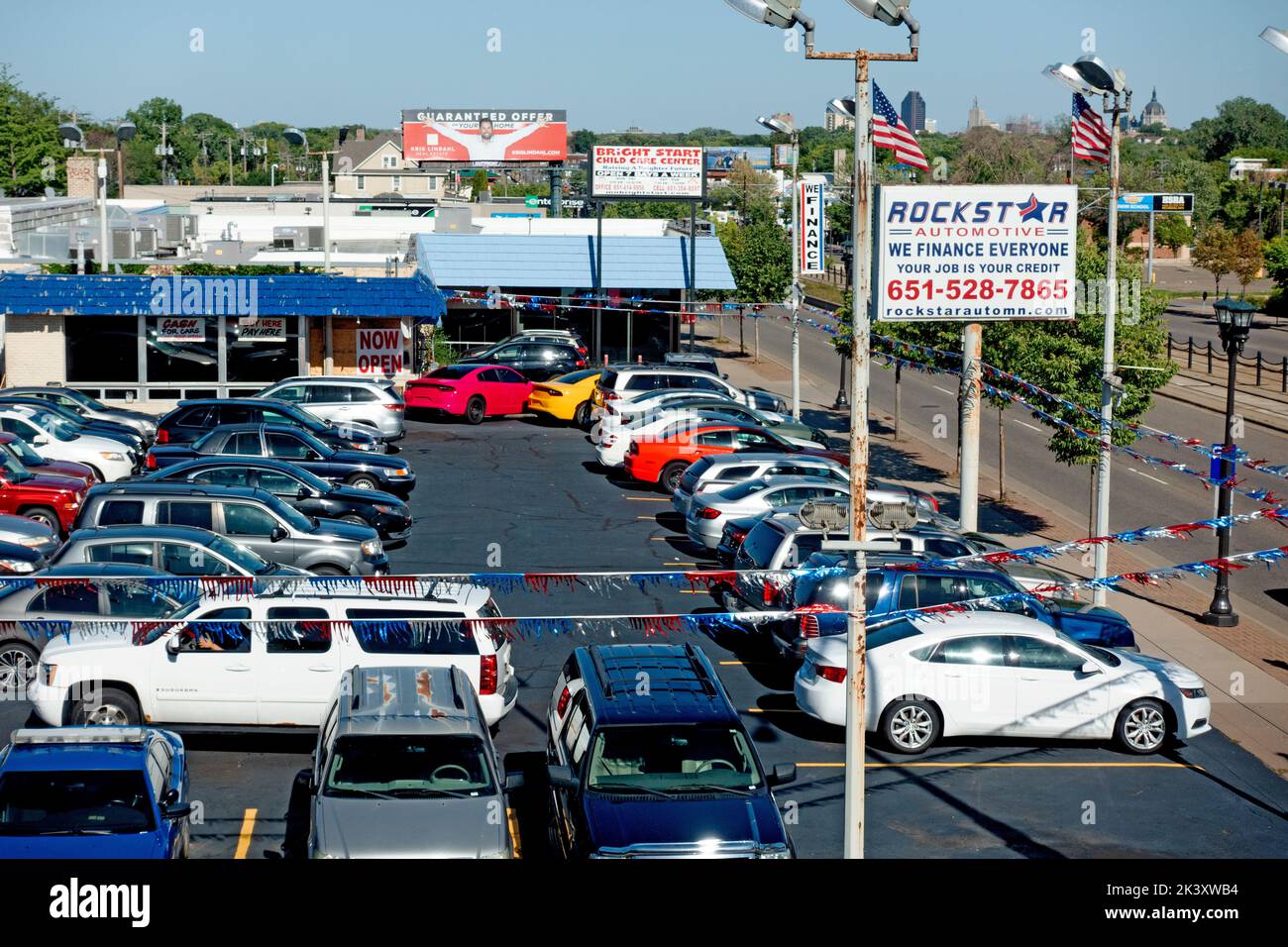 Rockstar Automotive used car sales lot. St Paul Minnesota MN USA Stock Photo
