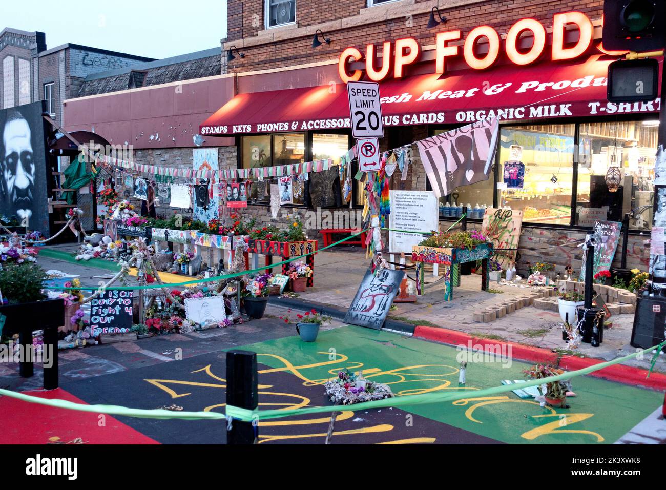 Chicago and 36th George Floyd Memorial and Cup Foods a sacred place. Minneapolis Minnesota MN USA Stock Photo
