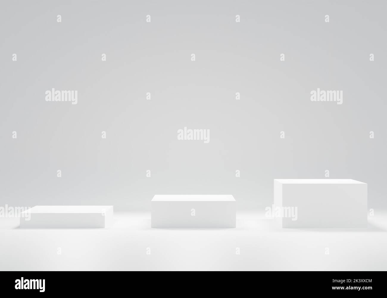 3d rendering White podiums Ranked from low to high. cosmetic product ...