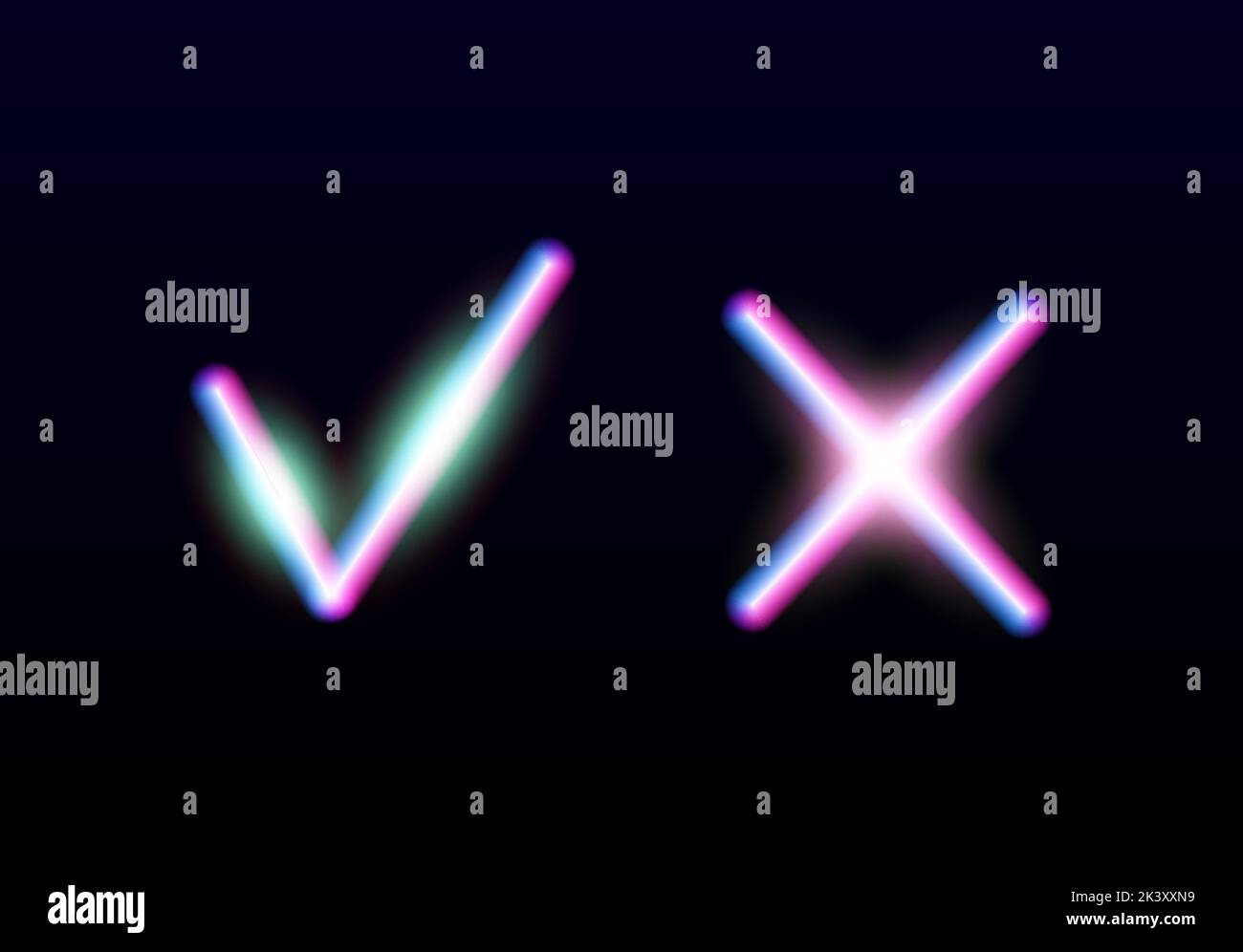 Neon glowing yes and no checkmarks. Shiny check and cross signs. Vote ...