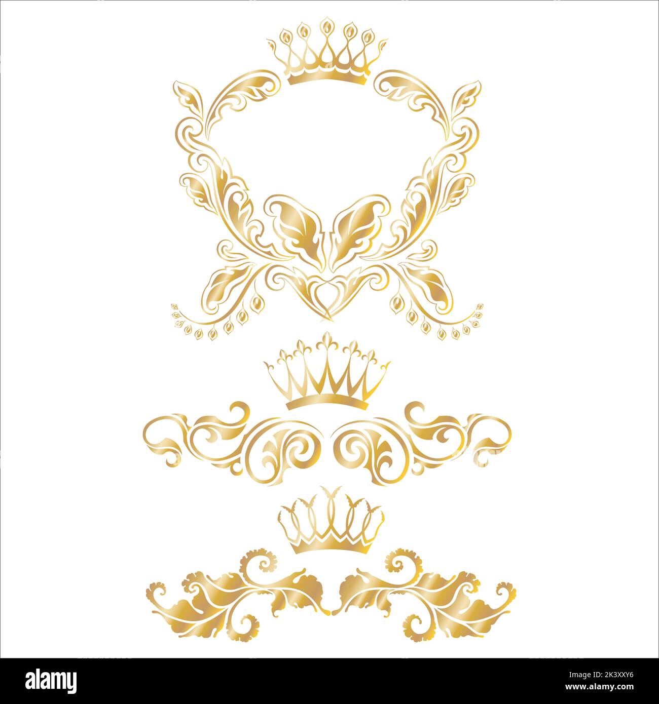 Vector Set Of Crown With Golden Ornaments Luxury Illustration Isolated ...