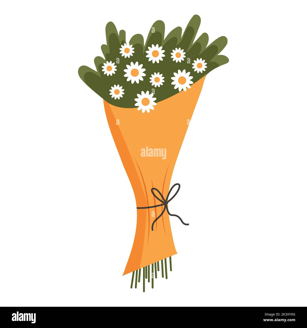 Vector illustration of summer bouquet with daisies in cartoon flat