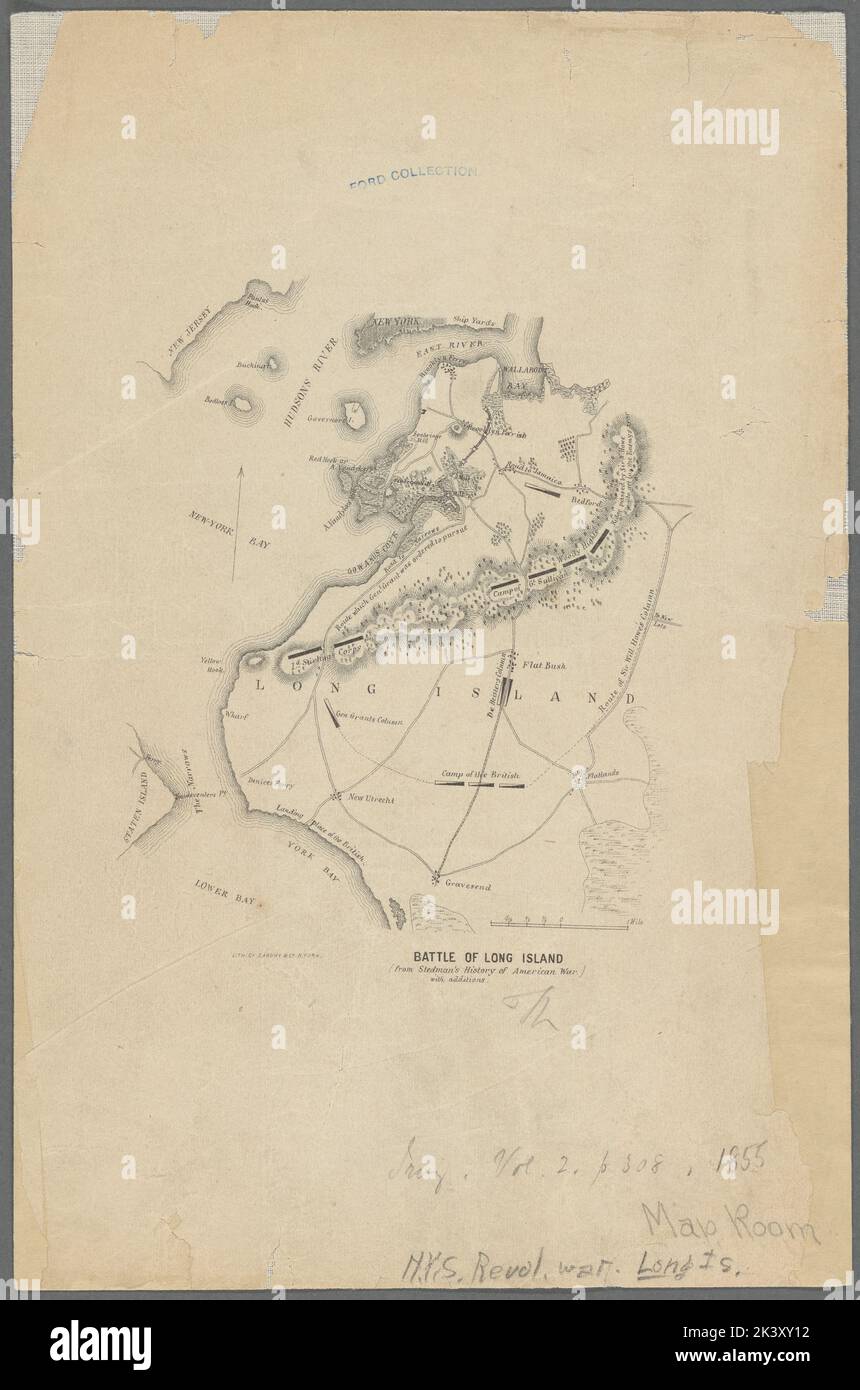 Battle of Long Island: from Stedman's History of American War with additions Cartographic. Maps. 1855. Lionel Pincus and Princess Firyal Map Division. Long Island, Battle of, New York, N.Y., 1776, New York (State) , History , Revolution, 1775-1783, Brooklyn (New York, N.Y.) , Historical geography, United States , History , Revolution, 1775-1783 Stock Photo