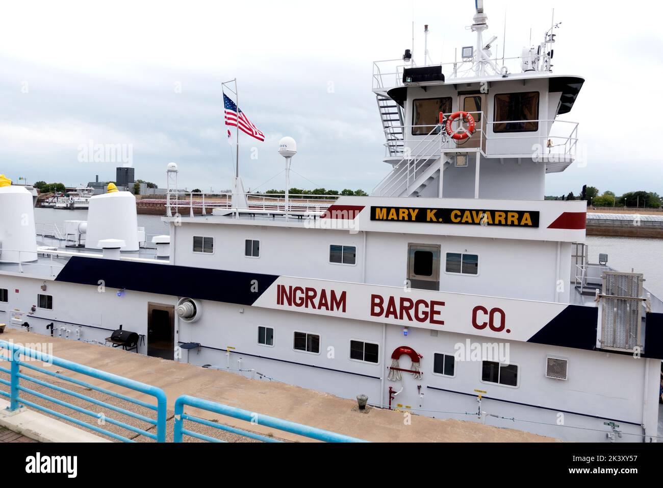 Ingram Barge Co. boat moored on the Mississippi River near downtown. St Paul Minnesota MN USA Stock Photo