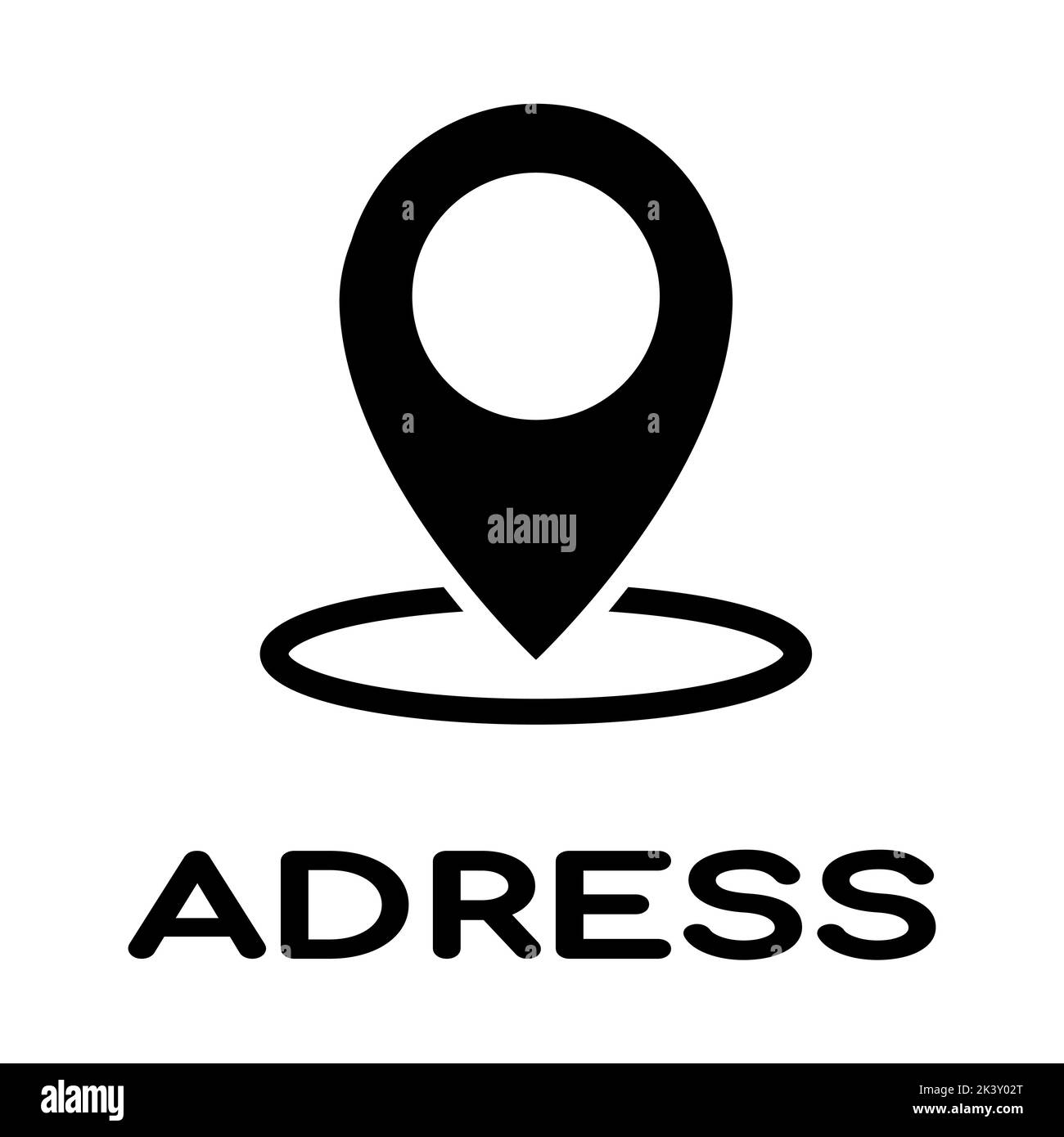 Location or adress icon in flat style. Pin sign Isolated on white. Navigation map symbol. Simple abstract place icon in black. Vector illustration Stock Vector
