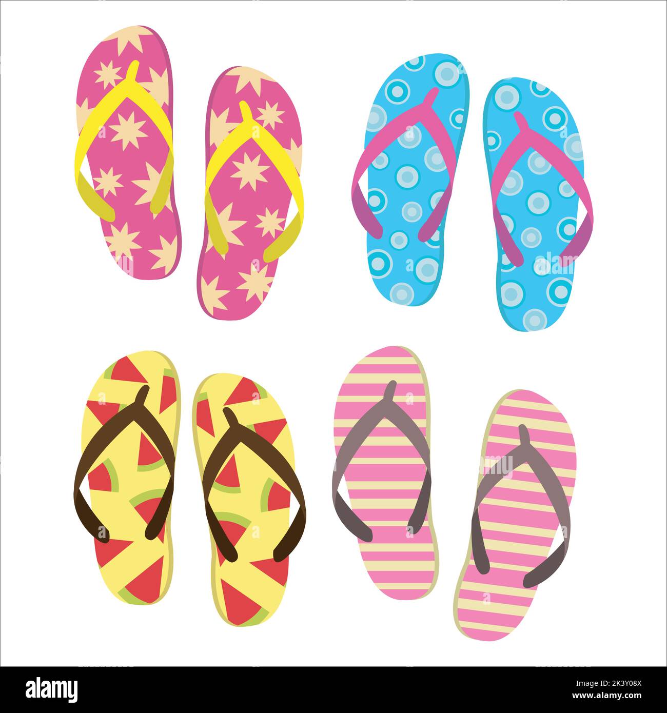 Vector Set Of Colorful Flip Flops Illustration Isolated On White ...