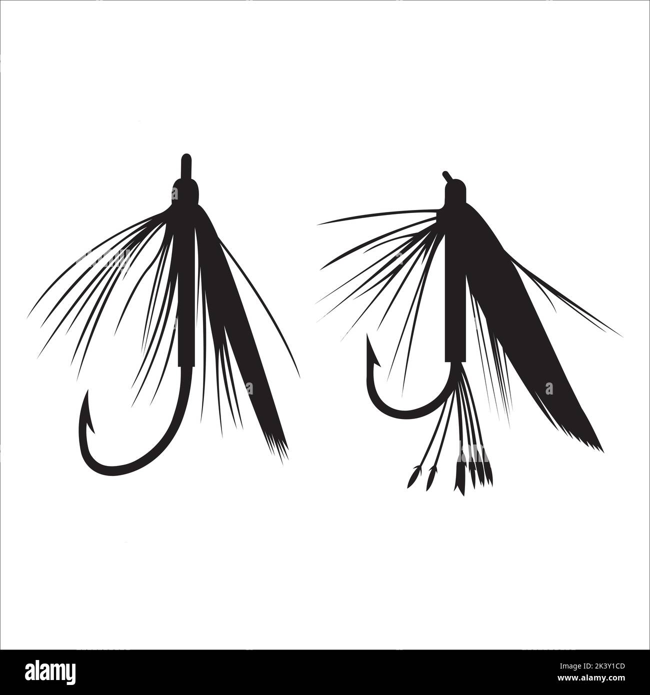 Vector Set Of Fly Fishing Lures Hooks Silhouettes Illustration Isolated On White Background Stock Vector