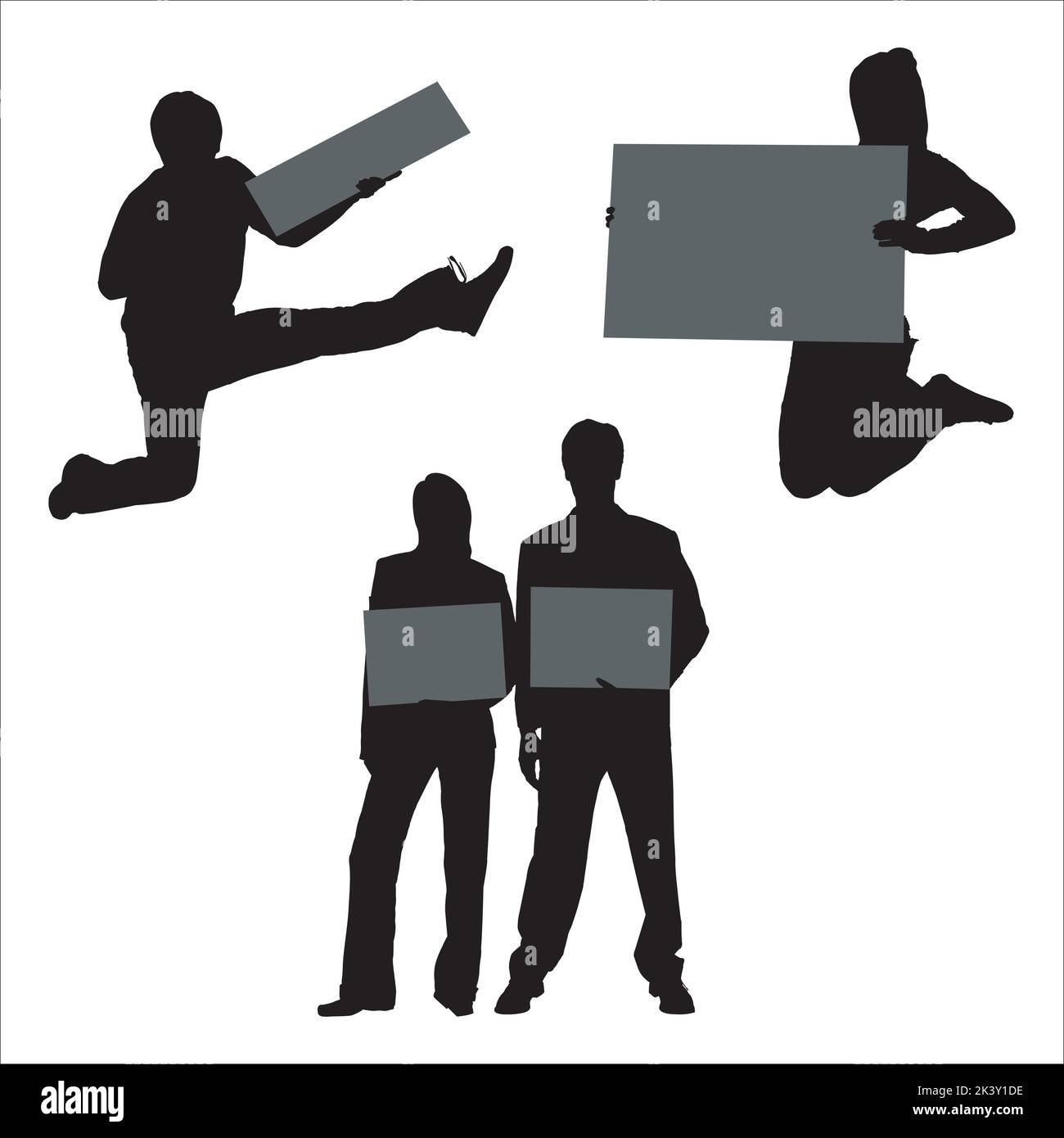 Vector Set Of People With Posters Silhouettes Illustration Isolated On ...