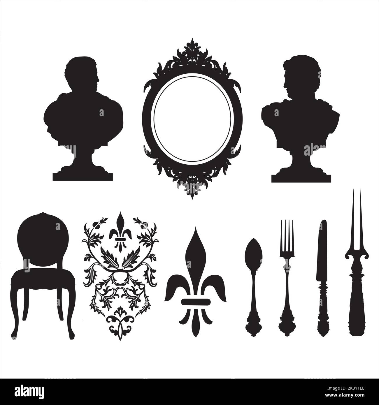Vector Set Of Antique Furniture Black And White Silhouettes