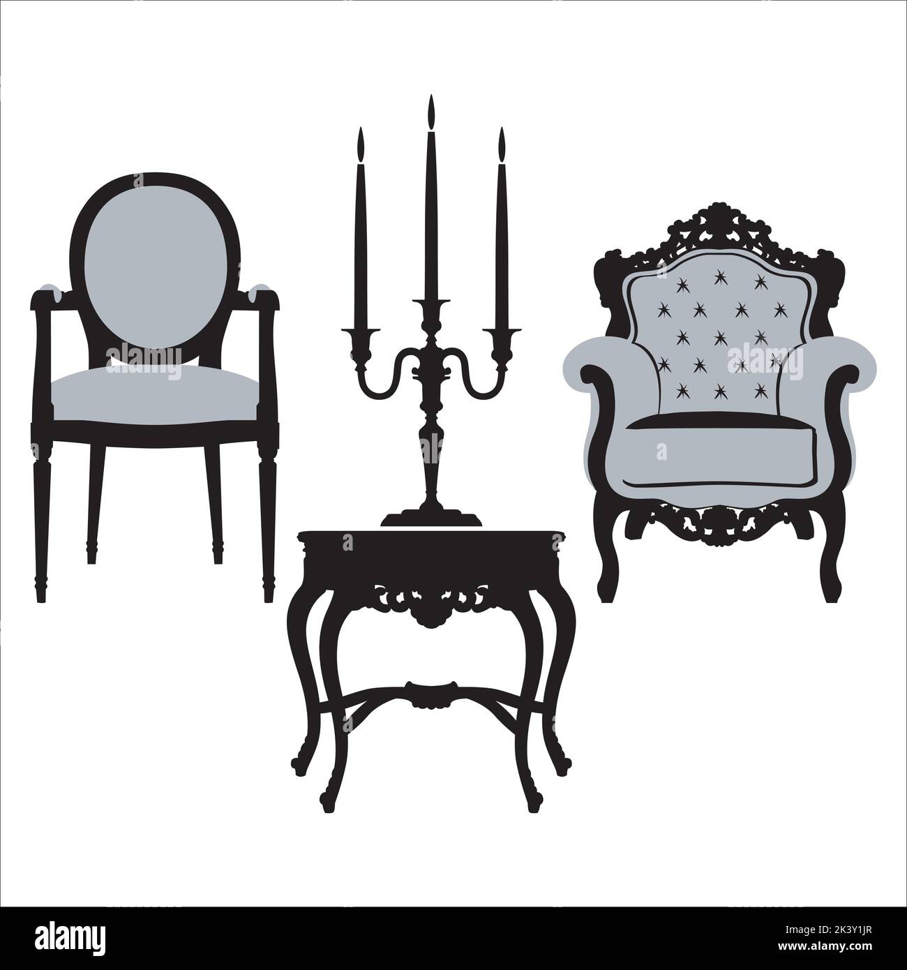 Vector Set Of Antique Furniture Black And White Silhouettes