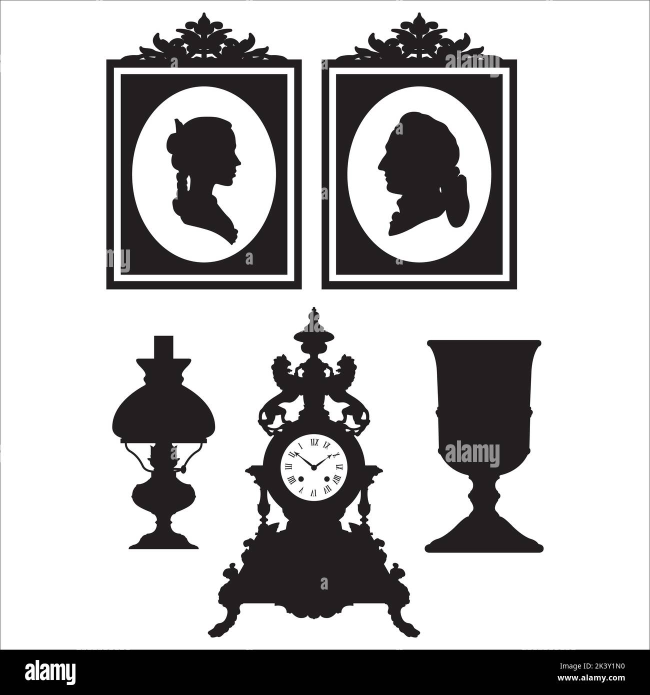 Vector Set Of Antique Furniture Black And White Silhouettes