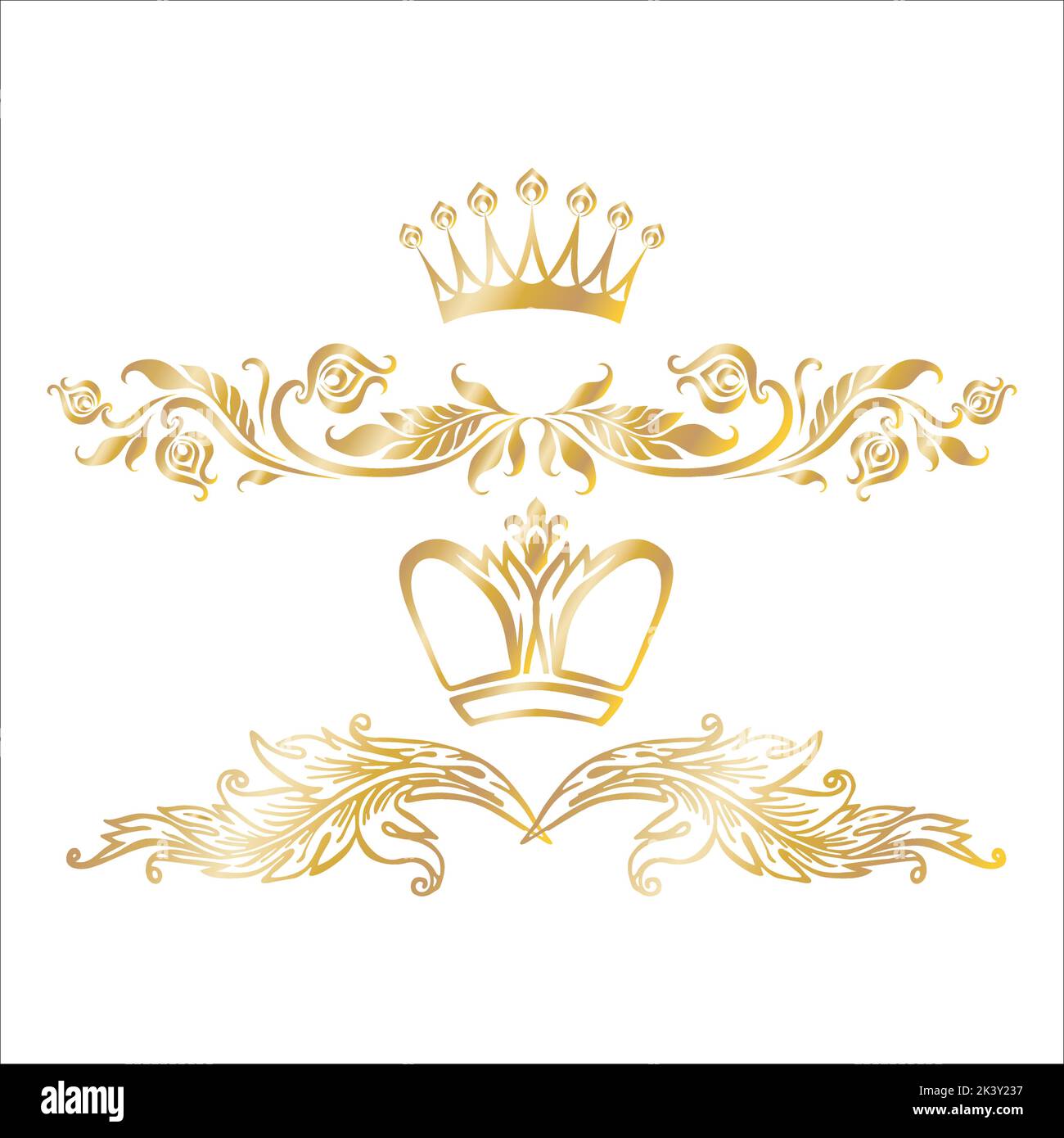 Vector Set Of Crown With Golden Ornaments Luxury Illustration Isolated ...