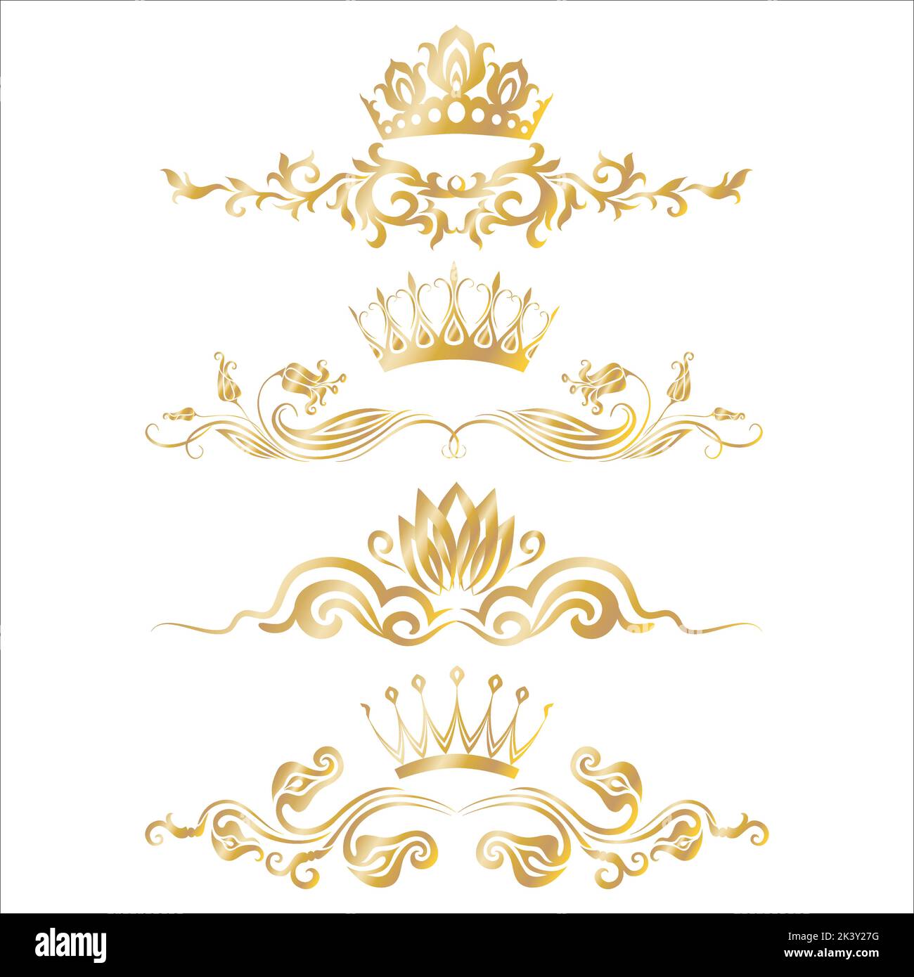 Vector Set Of Crown With Golden Ornaments Luxury Illustration Isolated ...