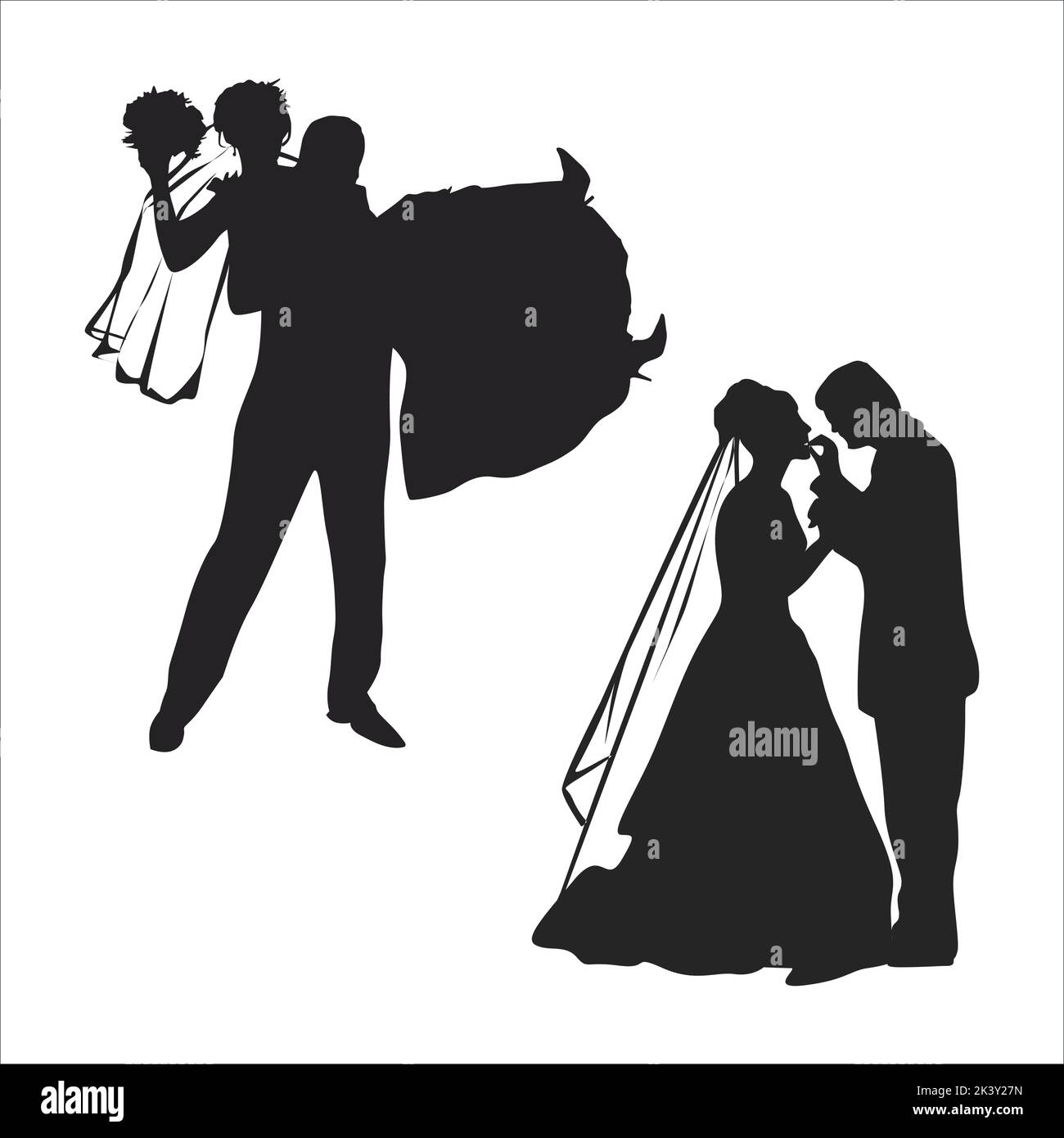 Vector Set Of Newly Married Couple Silhouettes Illustration Isolated On White Background Stock 0088