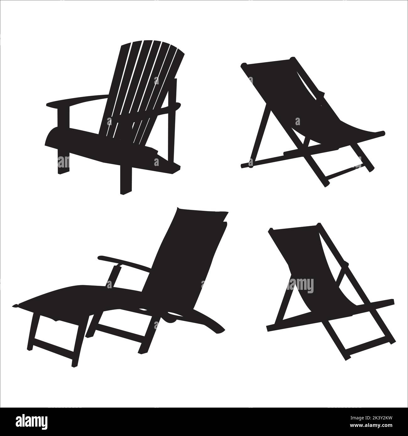 Vector Set Of Deck Chair Silhouettes Illustration Isolated On White Background Stock Vector