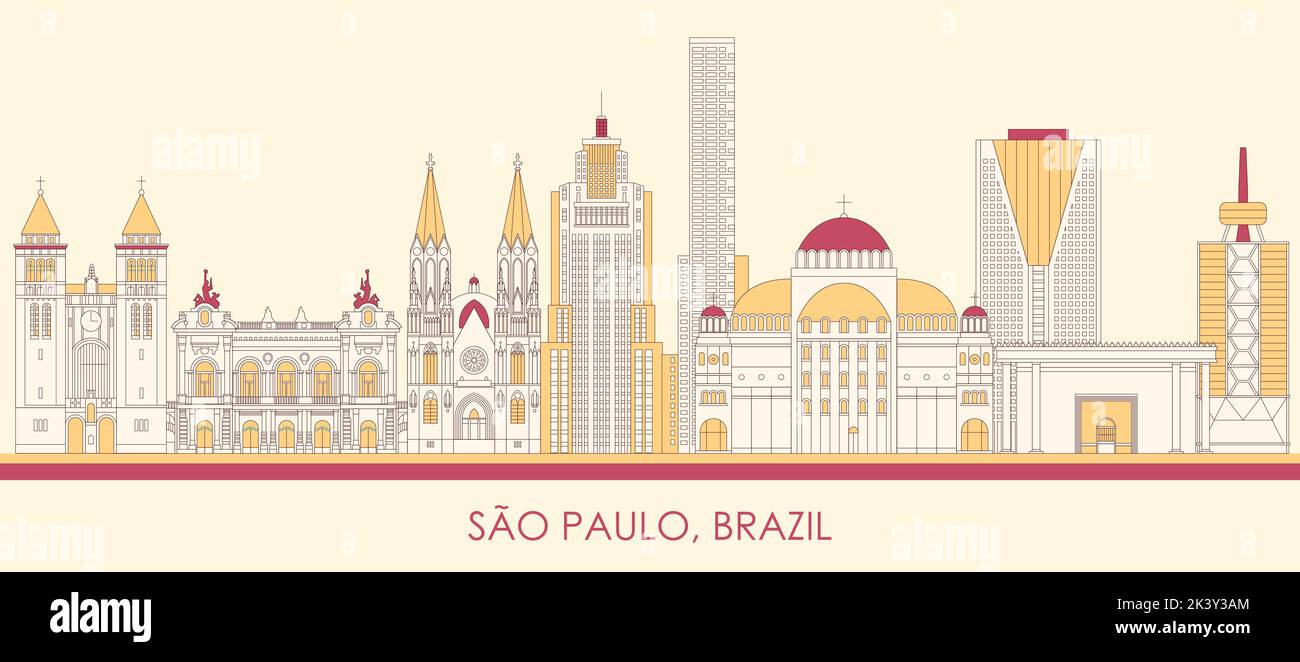 Cartoon Skyline panorama of city of Sao Paulo, Brazil - vector ...