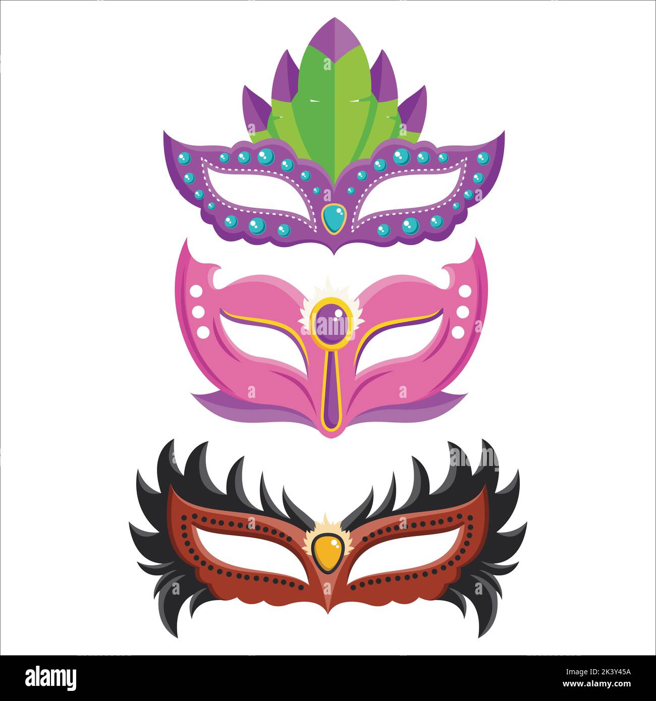 Vector Set Of Masquerade Ball Masks Illustration Isolated On White