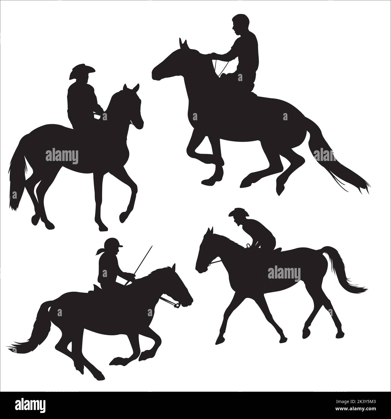 Vector Set Of Horseman With Horse Silhouettes Illustration Isolated On ...