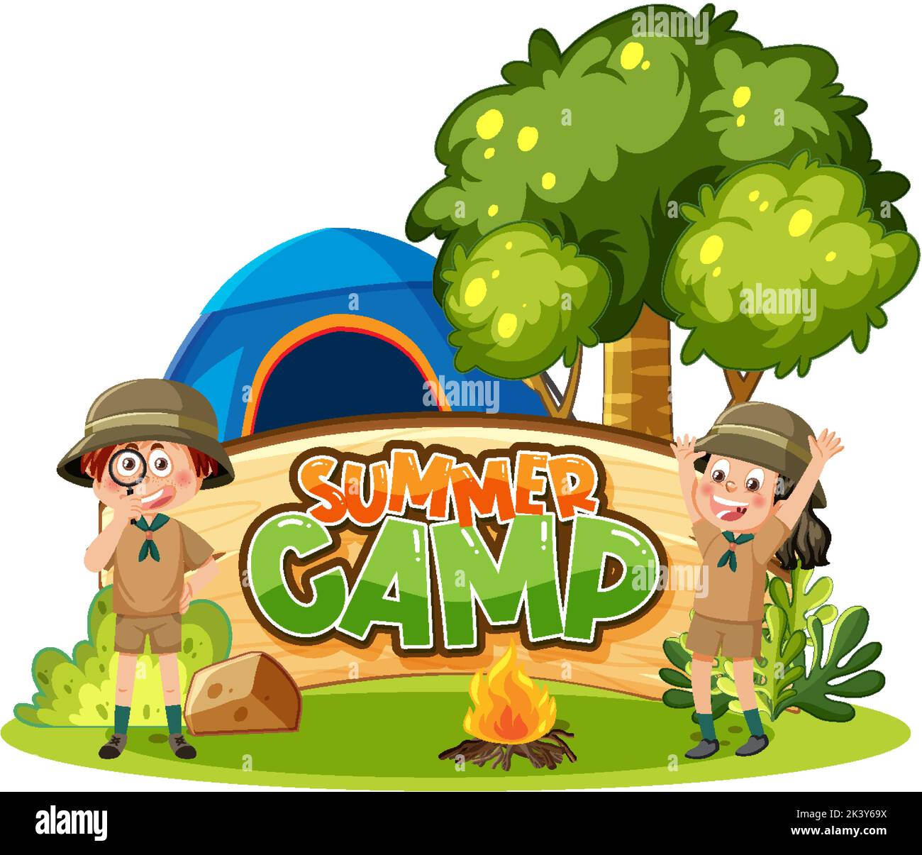 Group of children camping out illustration Stock Vector Image & Art - Alamy