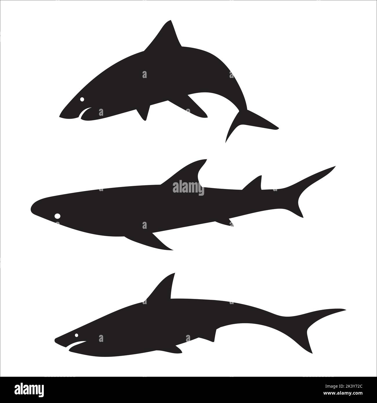 Vector Set Of Sharks Silhouettes Illustration Isolated On White ...