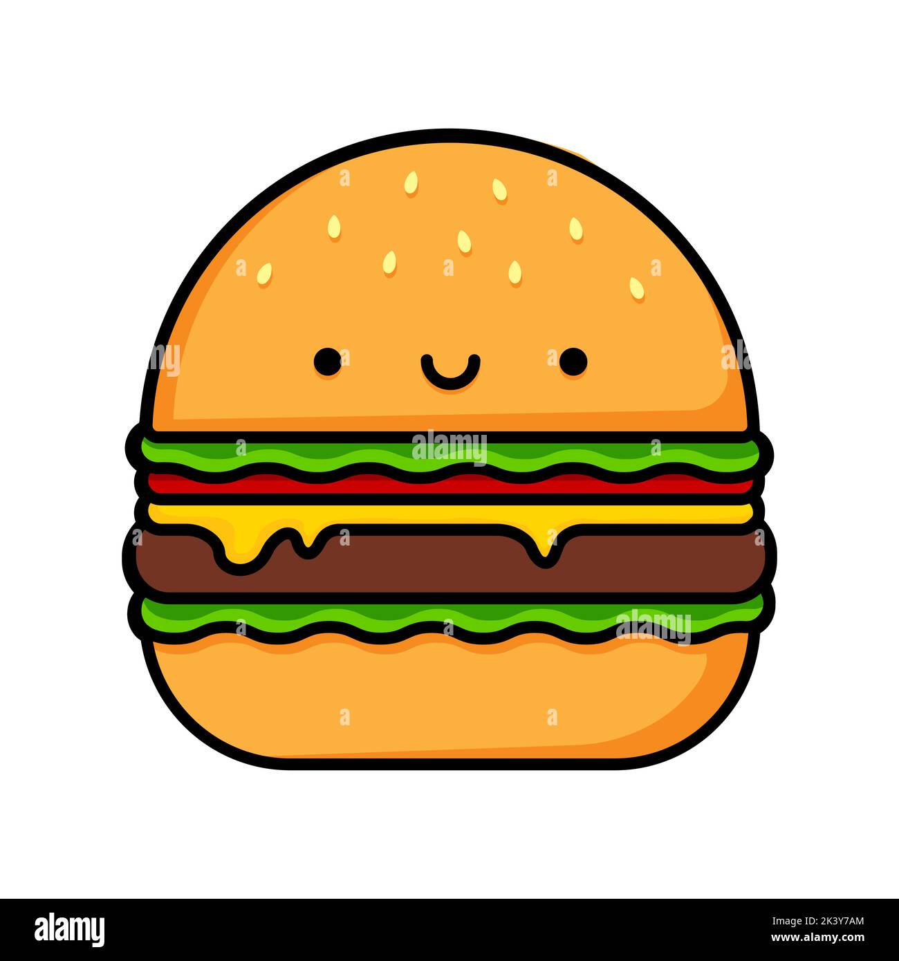 Cartoon image of a cute smiling burger. Food illustration. Vector illustration. Stock Vector