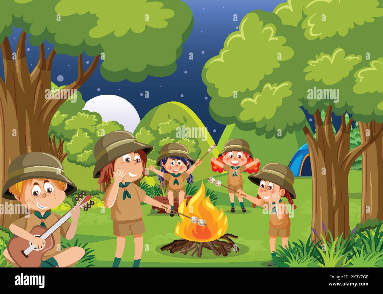Children camping out forest scene illustration Stock Vector Image & Art ...