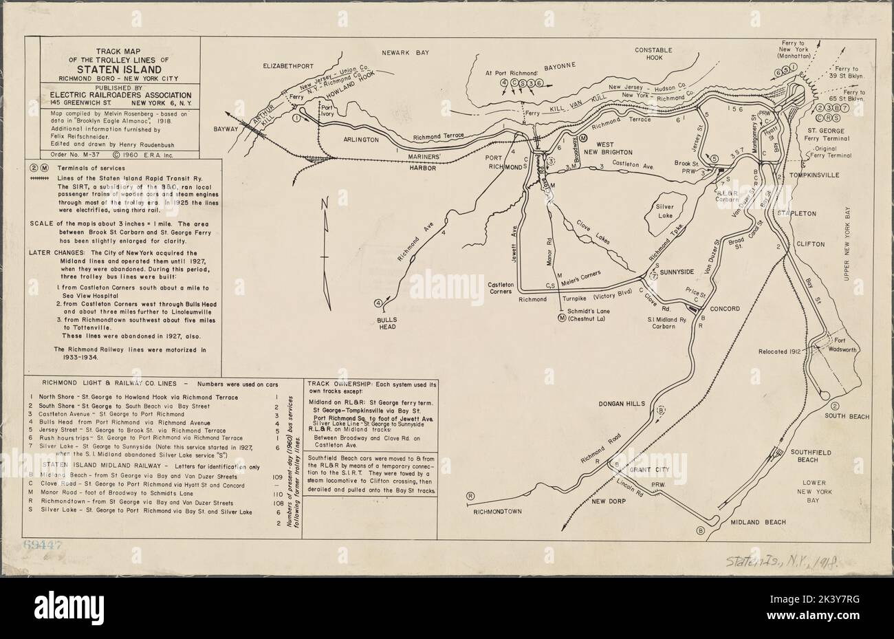 Track Map of the trolley lines of Staten Island, Richmond Boro. Based