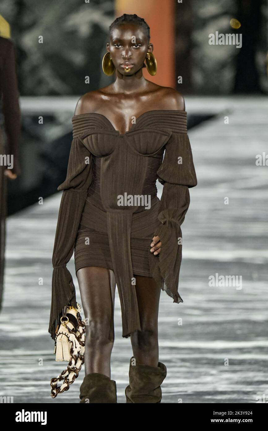 A model walks the runway during the Balmain Festival V03 show as part of Paris Fashion Week Womenswear Spring Summer 2023 in Paris, France, on September 28, 2022 in Paris, France. Photo by Jana Call me J/ABACAPRESS.COM Stock Photo