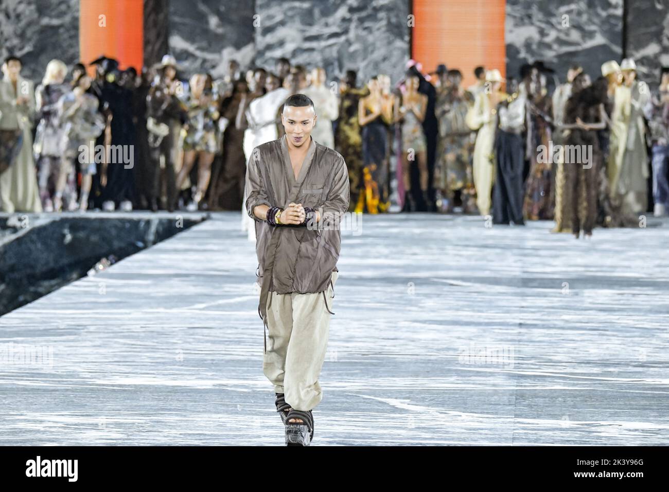 Paris, France. 28th Sep, 2022. Olivier Rousteing walks the runway during the Balmain Festival V03 show as part of Paris Fashion Week Womenswear Spring Summer 2023 in Paris, France, on September 28, 2022 in Paris, France. Photo by Jana Call me J/ABACAPRESS.COM Credit: Abaca Press/Alamy Live News Stock Photo