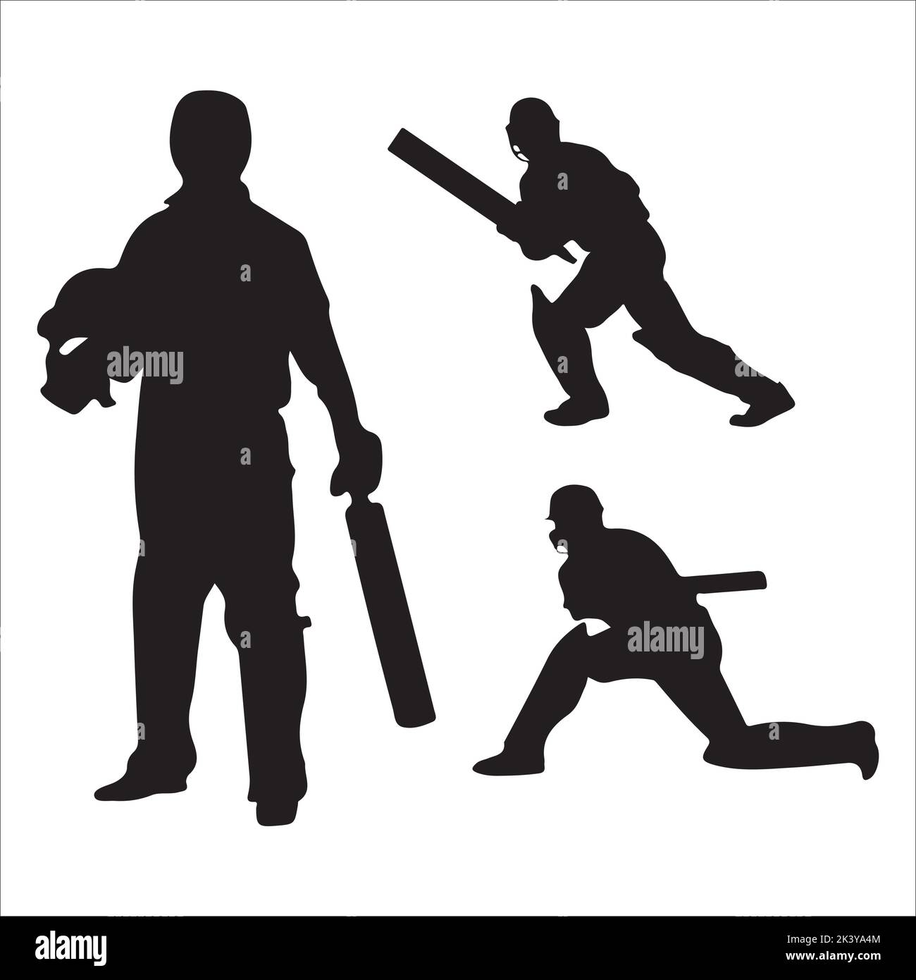 Vector Set Of Cricket Players Silhouettes Illustration Isolated On White Background Stock Vector