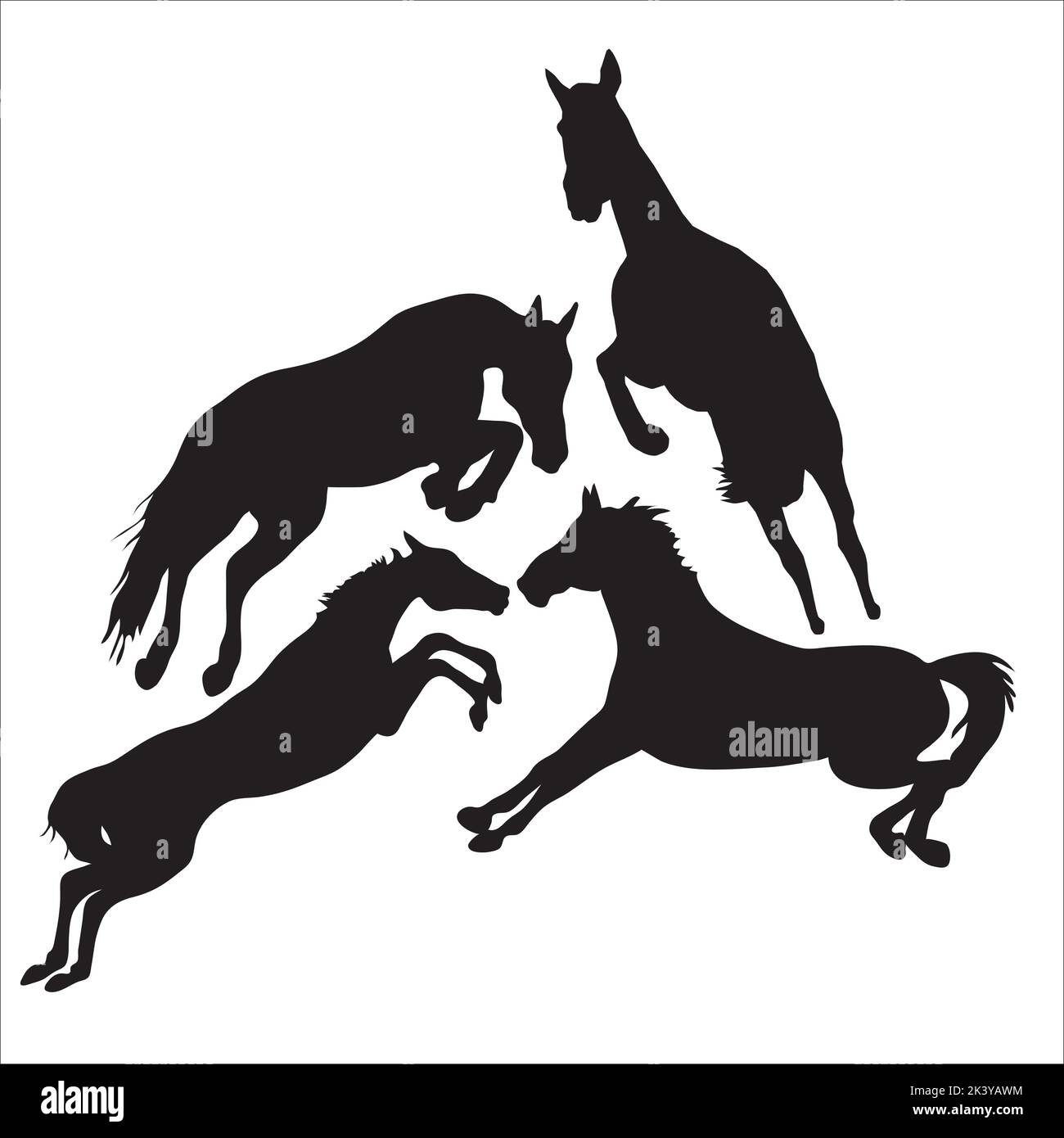 Vector Set Of Running Horses Silhouettes Illustration Isolated On White
