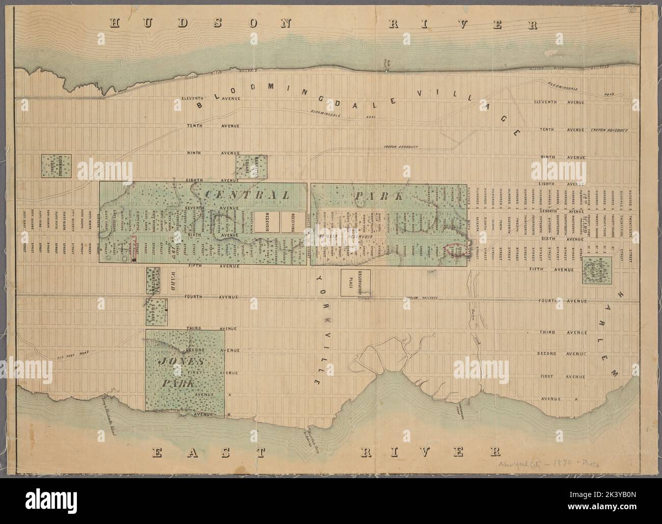 Map of New York City from 50th Street to 127th Street showing Central
