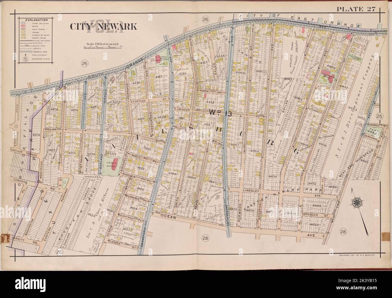 Newark, V. 1, Double Page Plate No. 27 Map bounded by S. Orange Ave., W