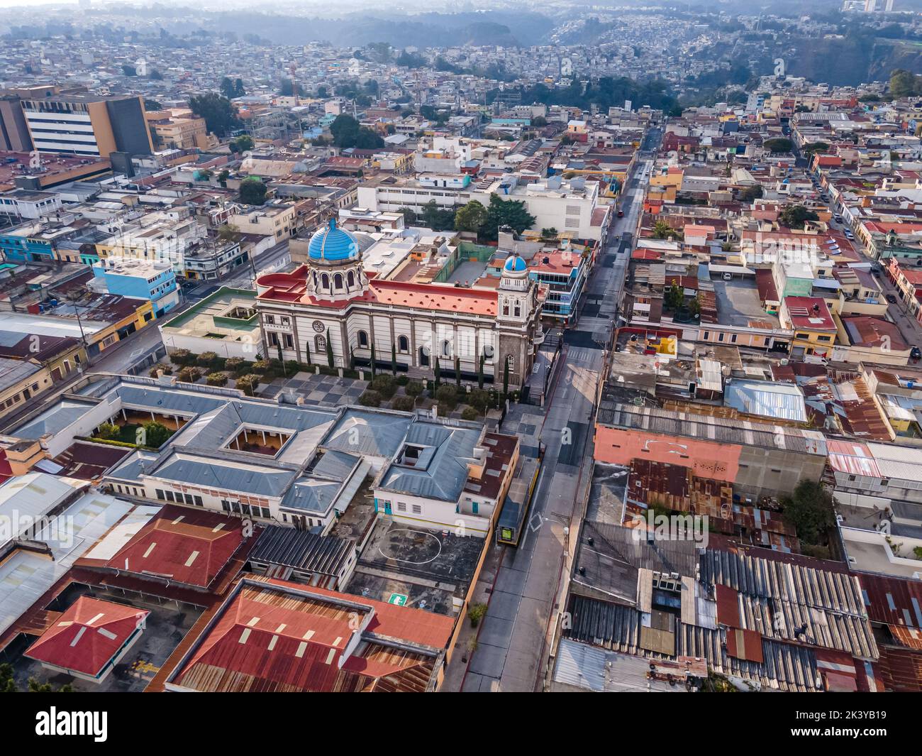 Beautiful aerial view of Guatemala City - Catedral Metropolitana de Santiago de Guatemala, the Constitution Plaza in Guatemala Stock Photo