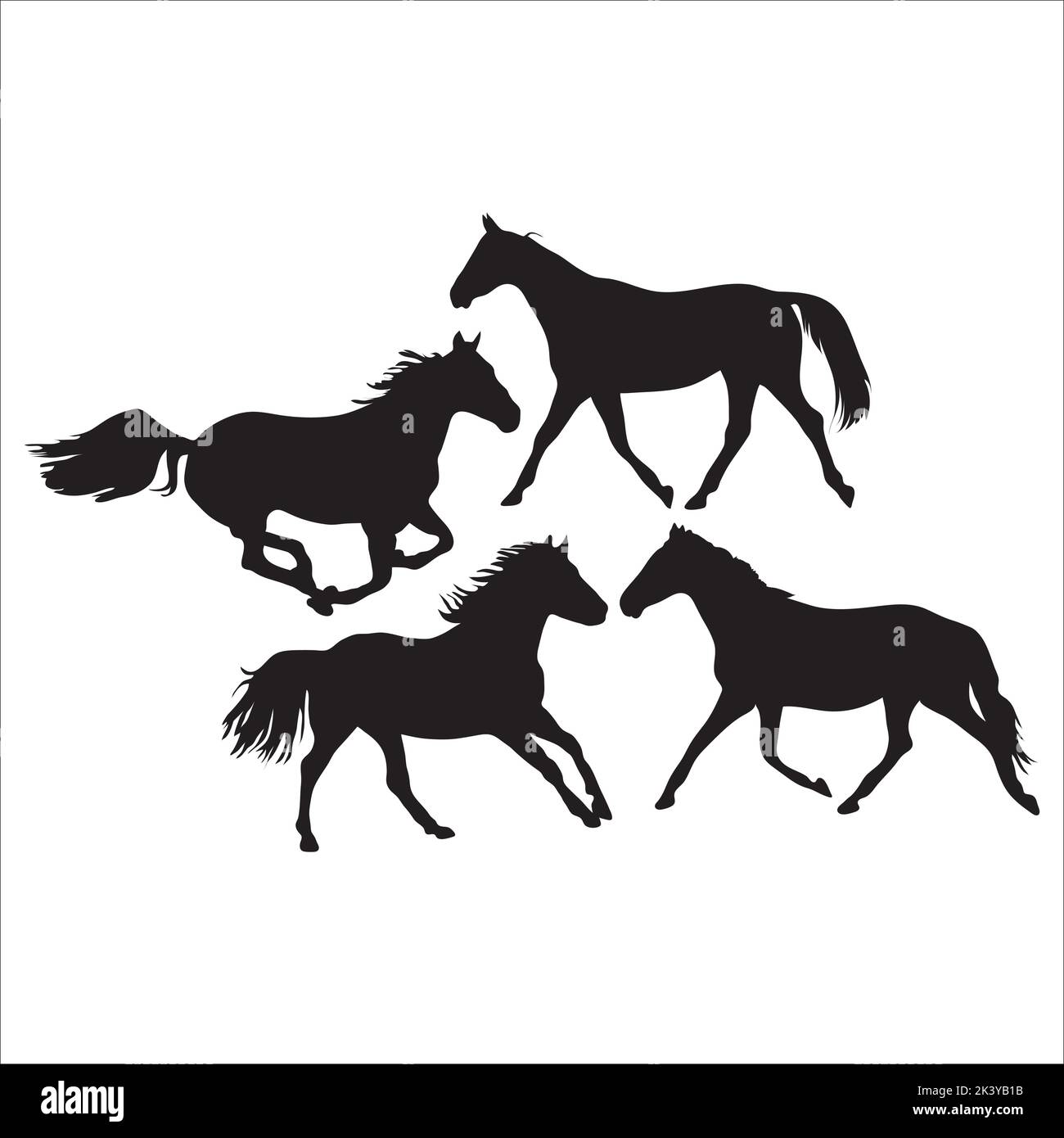 Vector Set Of Running Horses Silhouettes Illustration Isolated On White