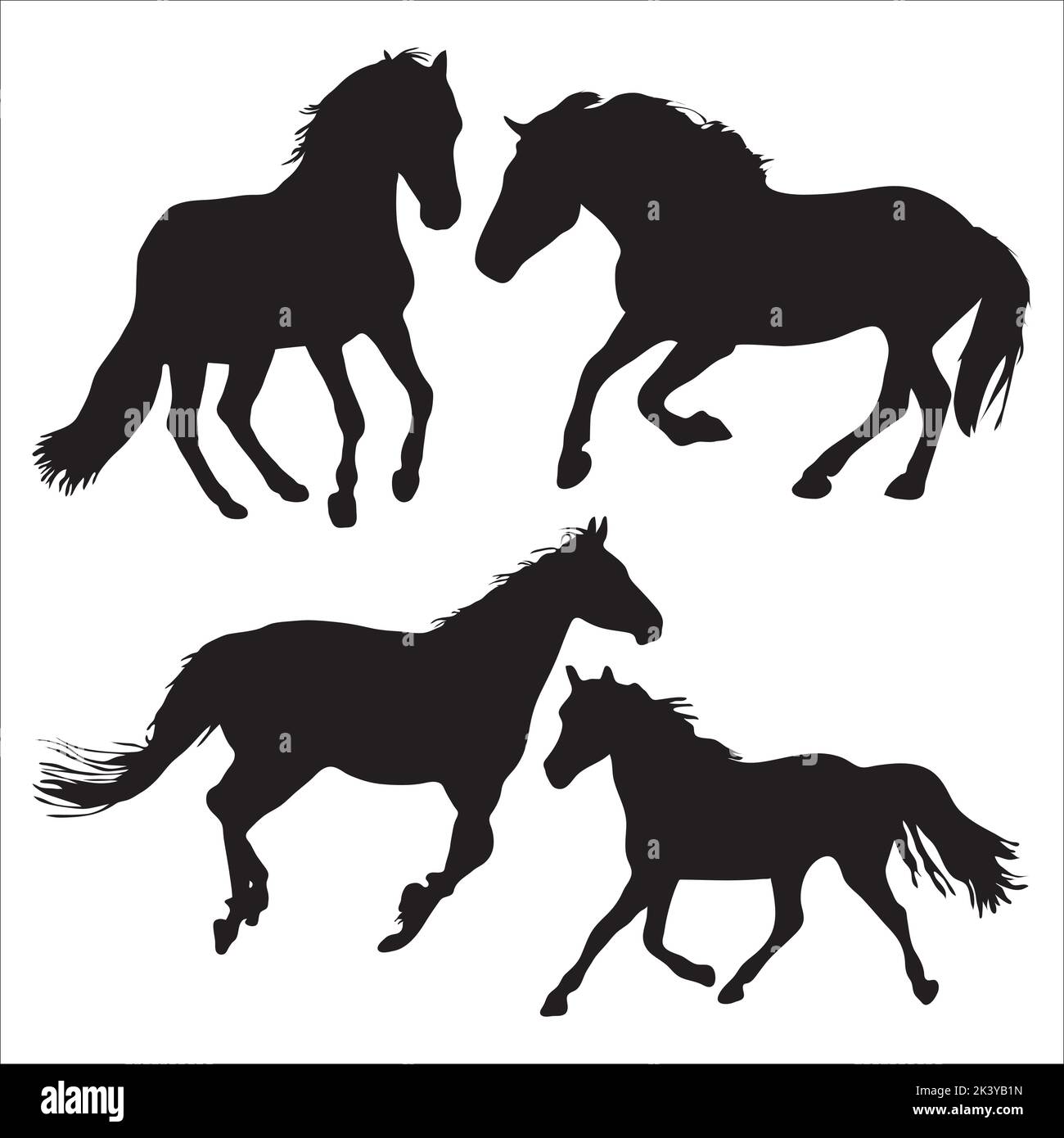 Vector Set Of Running Horses Silhouettes Illustration Isolated On White Background Stock Vector