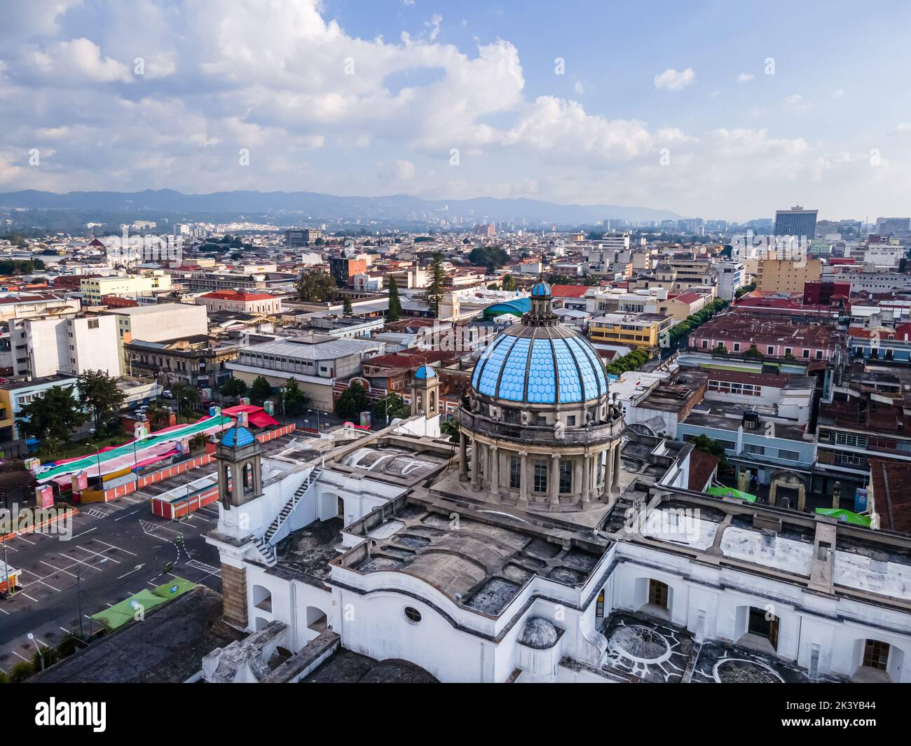 Beautiful aerial view of Guatemala City - Catedral Metropolitana de Santiago de Guatemala, the Constitution Plaza in Guatemala Stock Photo