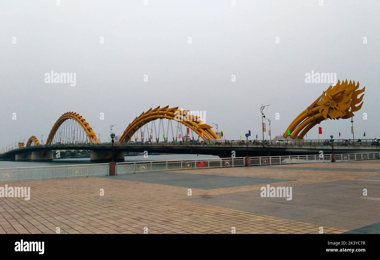 View of Dragon Bridge in Da Nang City in Vietnam. Stock Photo