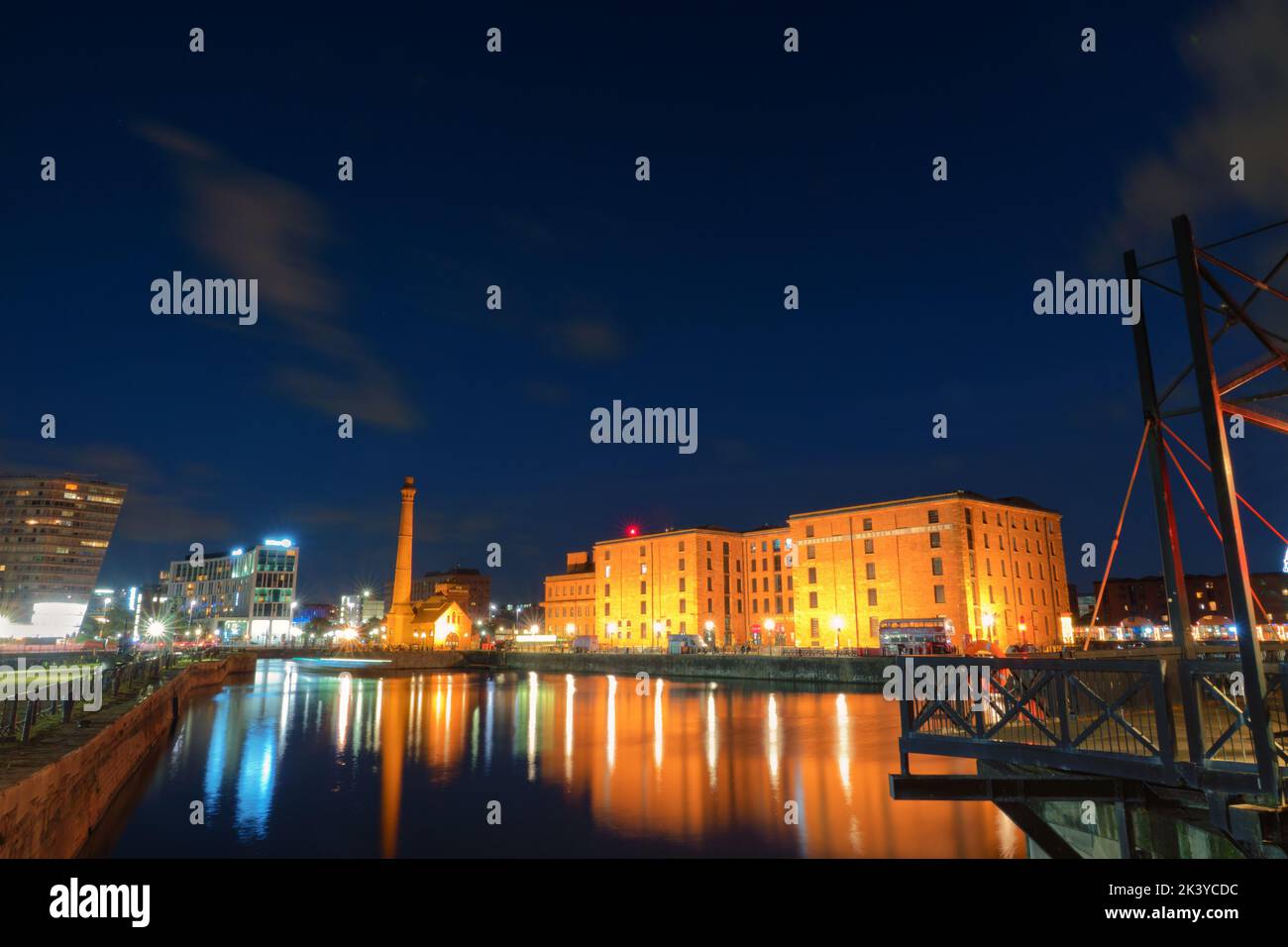 Slow shutter long exposure of the Albert Dock Liverpool just after sunset Stock Photo