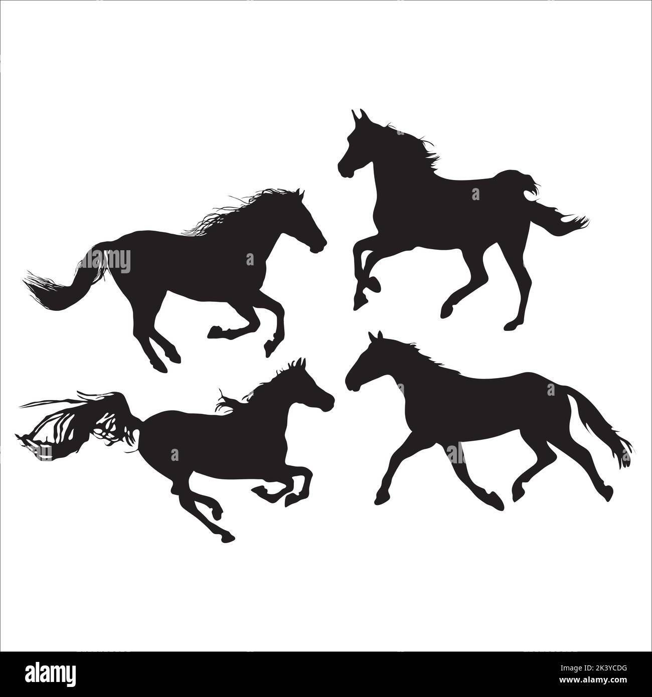 Vector Set Of Running Horses Silhouettes Illustration Isolated On White